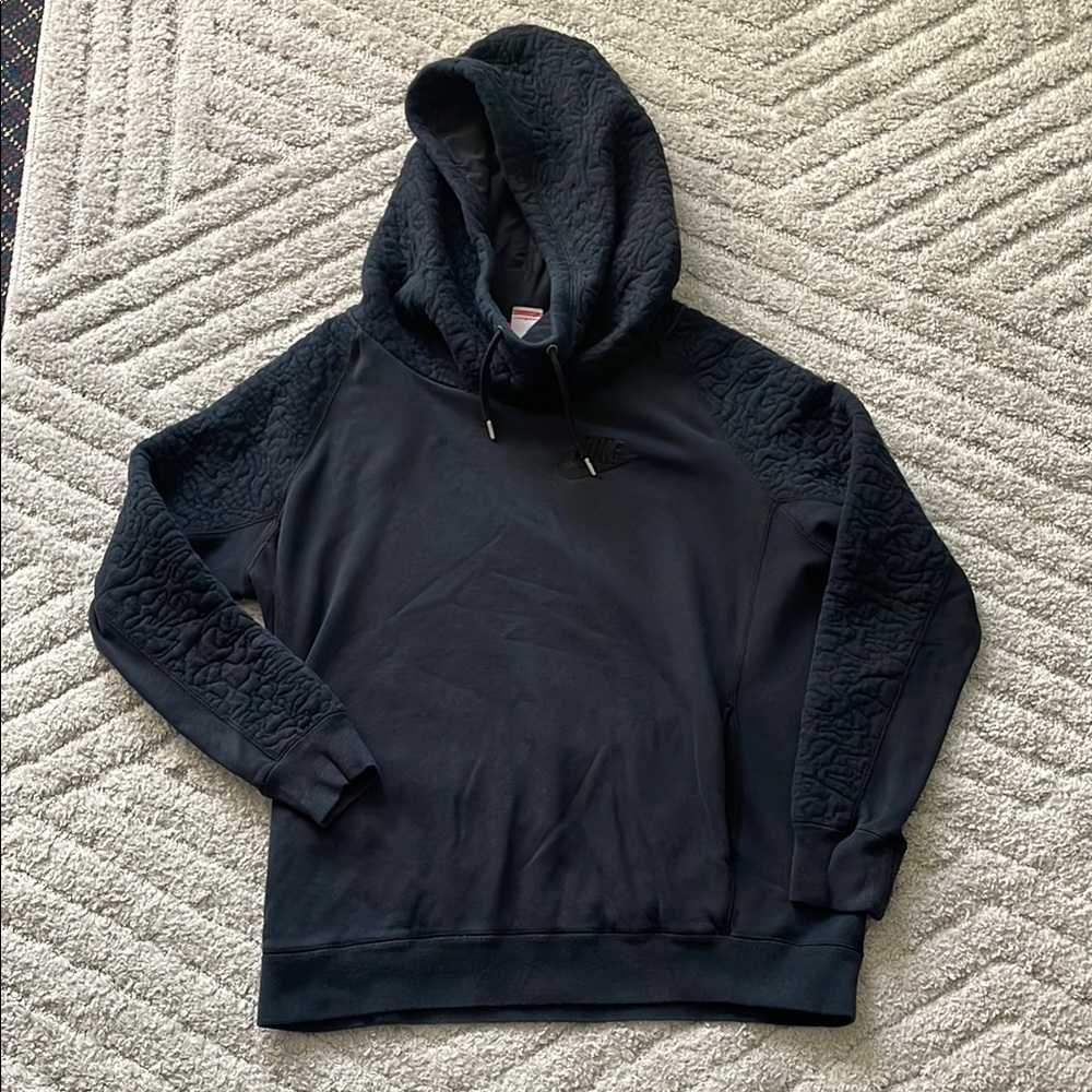 Women’s Nike Black Cowl Neck Hoodie w/ Textured Sleeves and Hood
